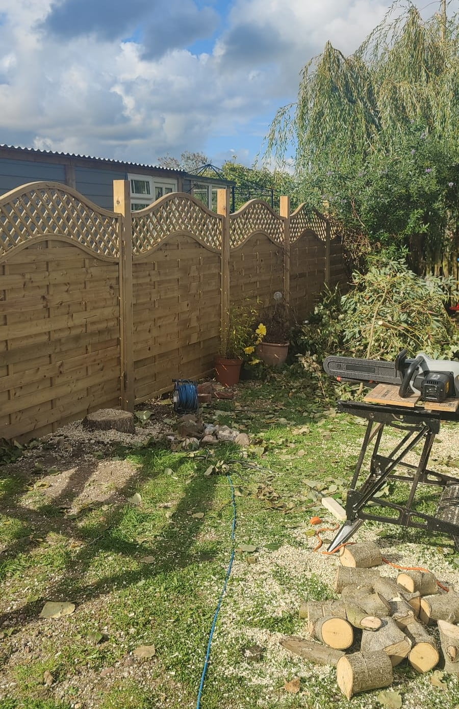 A fence erection and tree removal.