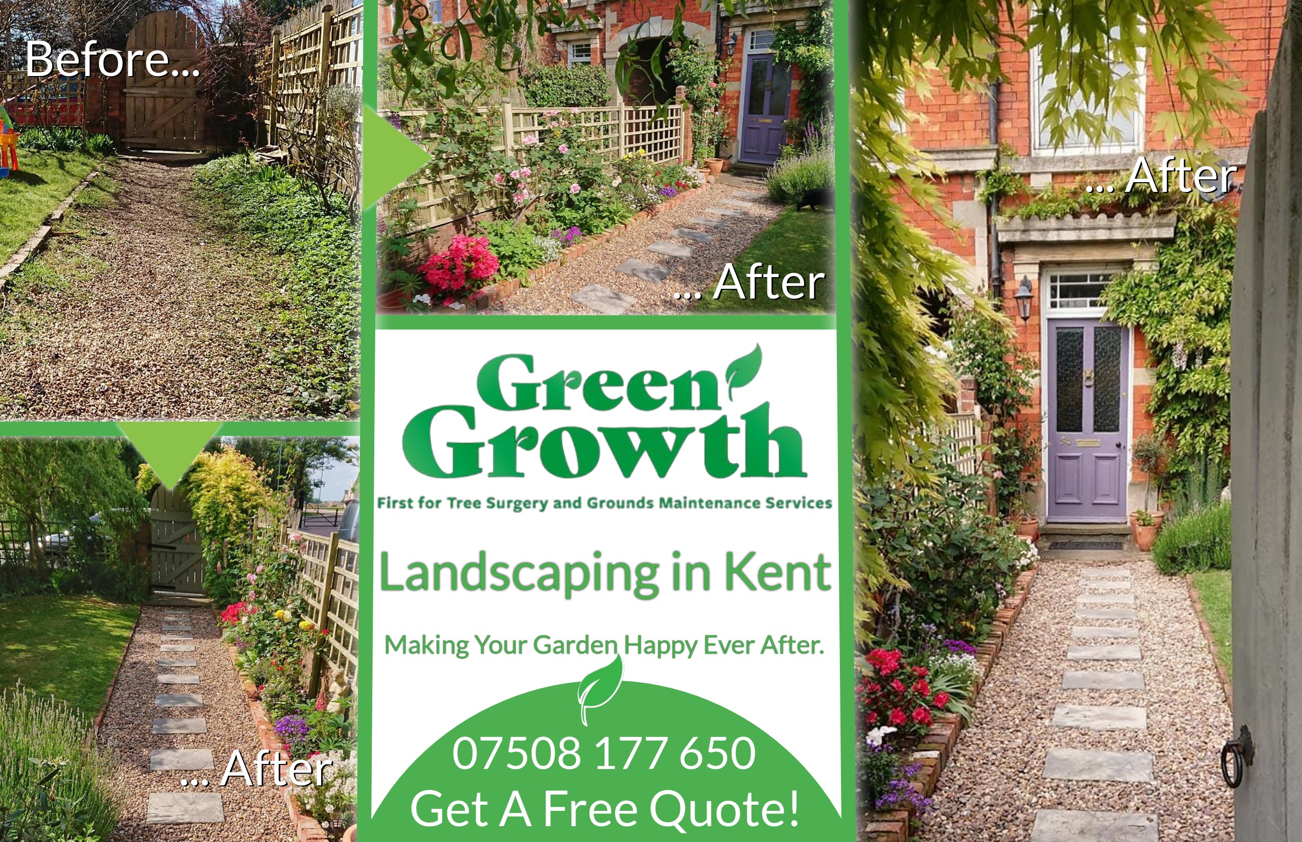 A flyer for landscaping Services In Kent by Green growth Services.